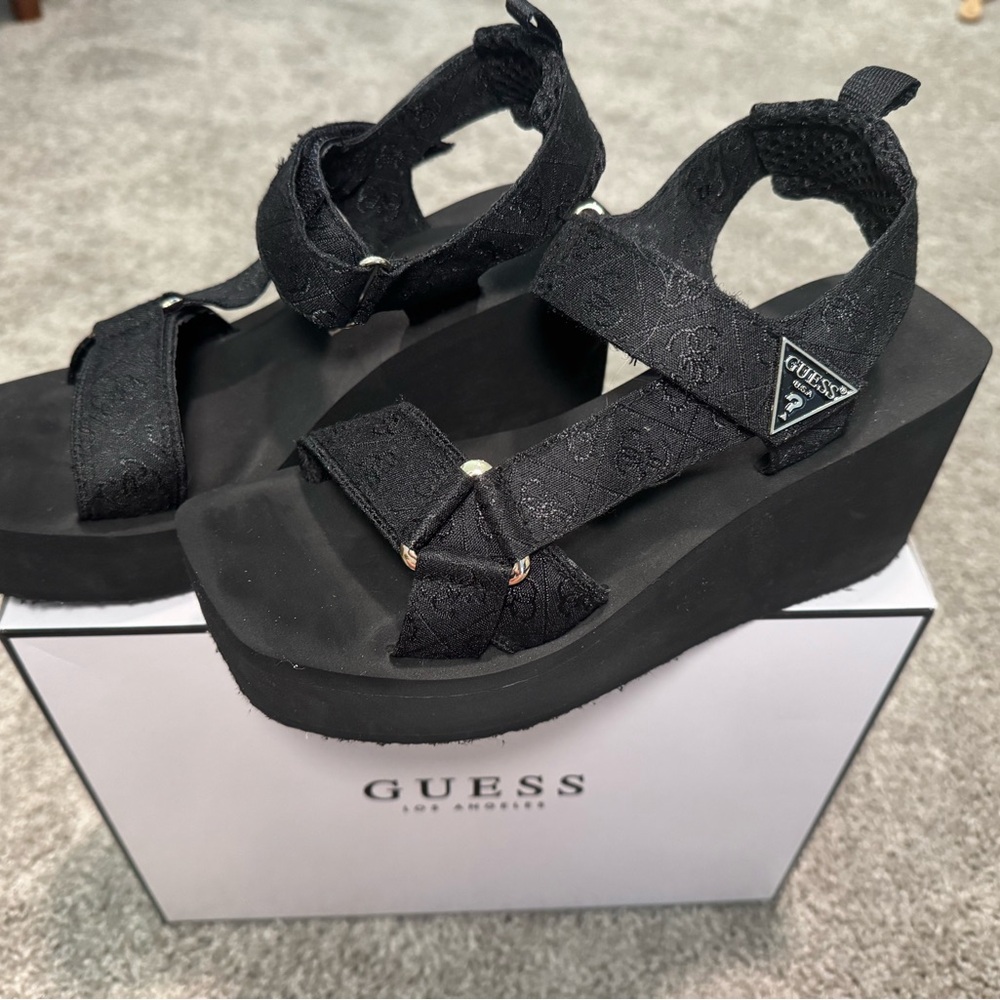 Guess Black Daysa Platform Wedge Sandals